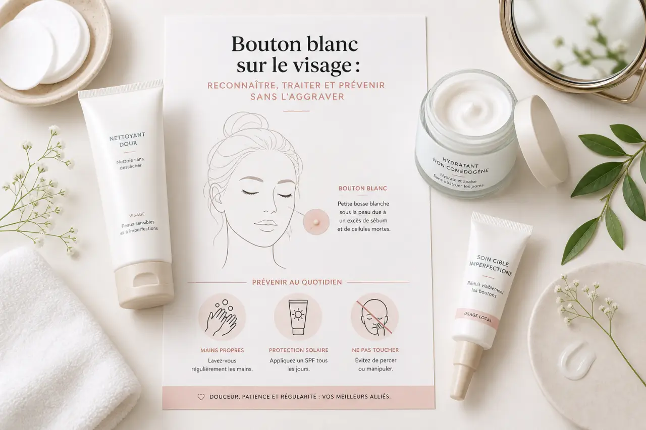 Bouton blanc sur le visage : reconnaître, traiter et prévenir sans l’aggraver