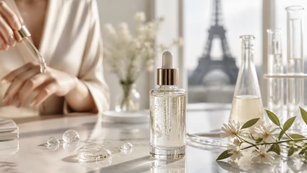 Portrait d’une femme à la peau lumineuse et hydratée, en lumière studio douce