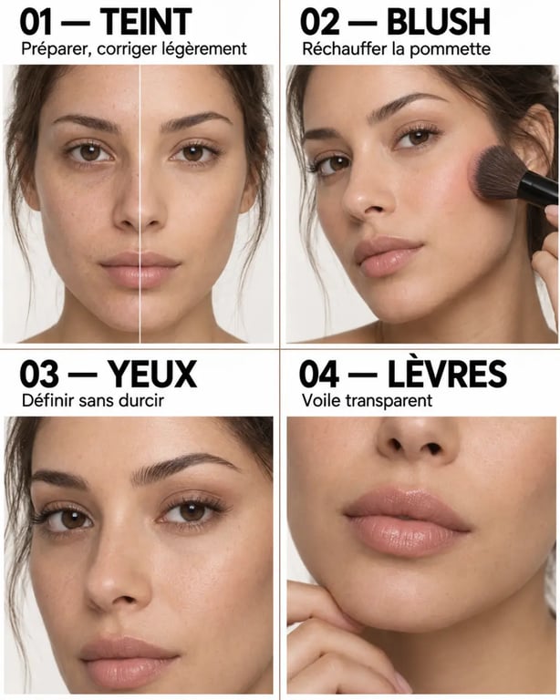 Étapes pour réaliser un maquillage nude naturel du teint aux lèvres