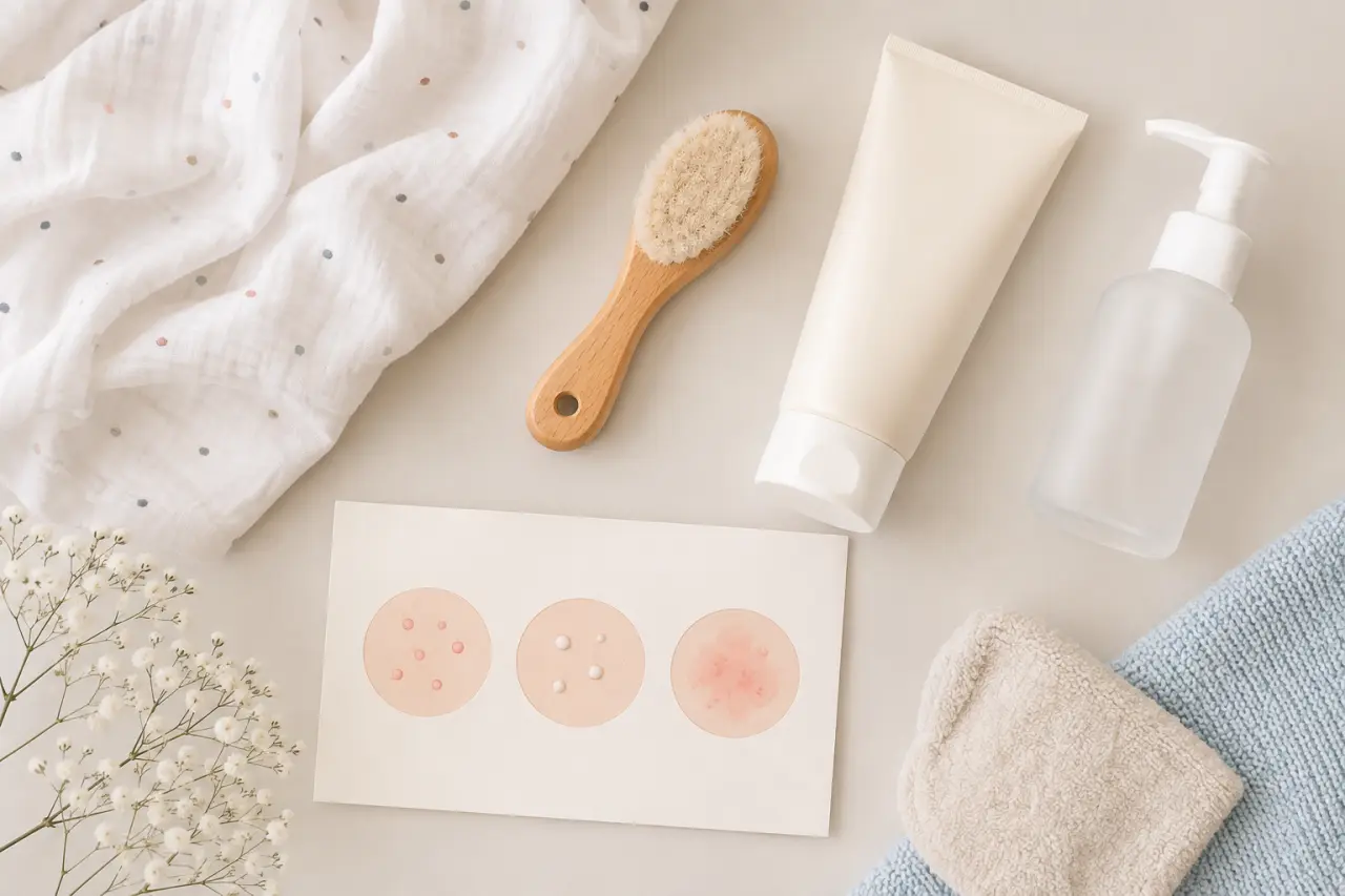 Boutons sur le visage de bébé : acné du nourrisson, milium ou eczéma ?