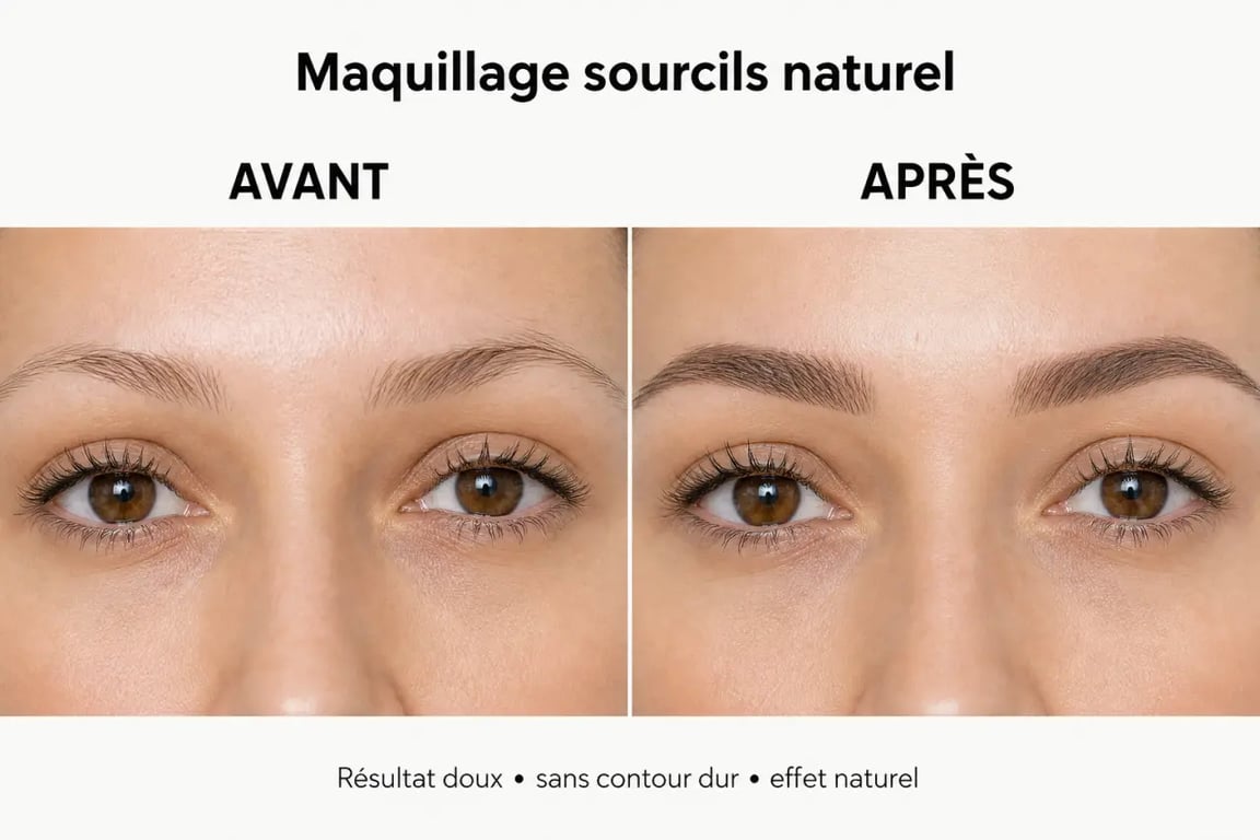 Maquillage sourcils naturel avant après avec rendu discret et harmonieux