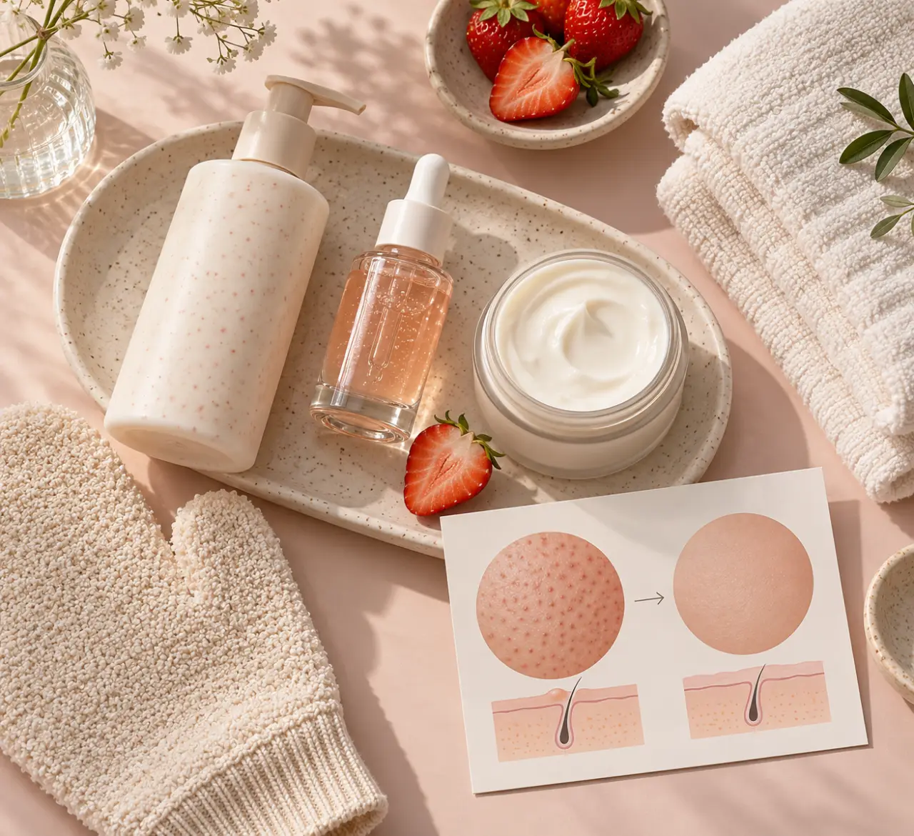 Peaux de fraise : lisser les petits reliefs sans décaper la peau