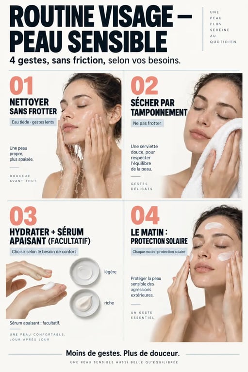 Routine en quatre étapes pour un soin visage peau sensible le matin