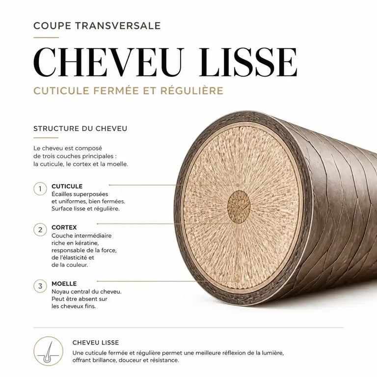 Schéma de la structure d'un cheveu lisse pour un soin capillaire optimal