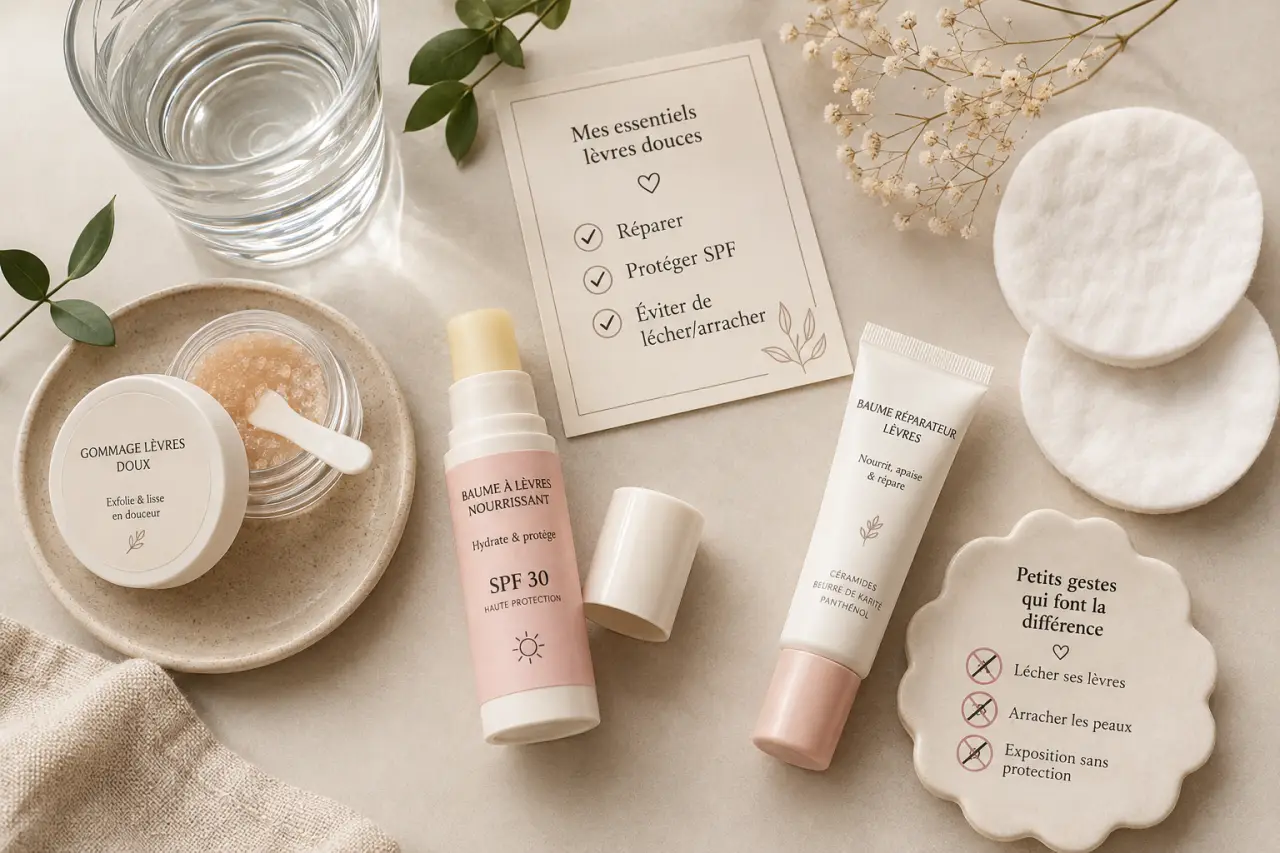 Lèvres sèches : réparer vite, protéger avec un baume SPF et éviter les gestes qui aggravent