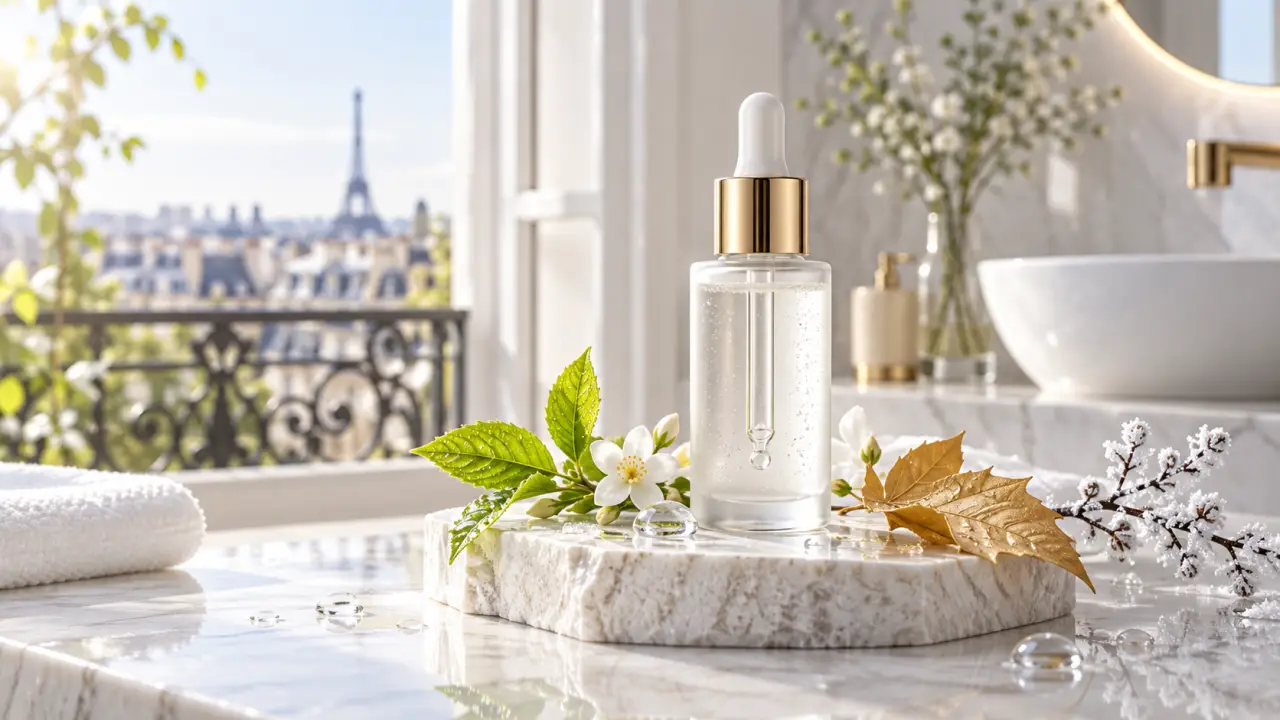 Femme à la peau lumineuse évoquant un rituel de soin à l'acide hyaluronique