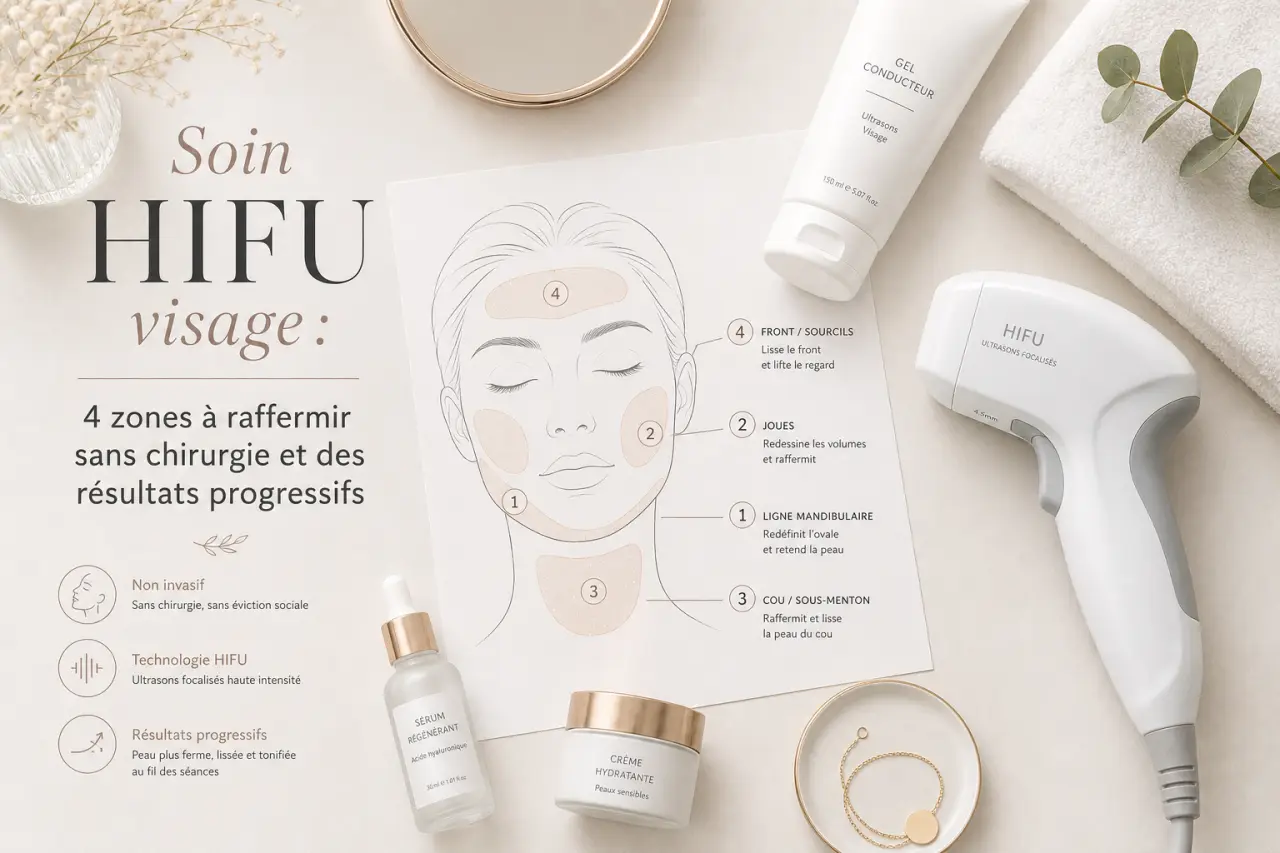 Soin HIFU visage : 4 zones à raffermir sans chirurgie et des résultats progressifs