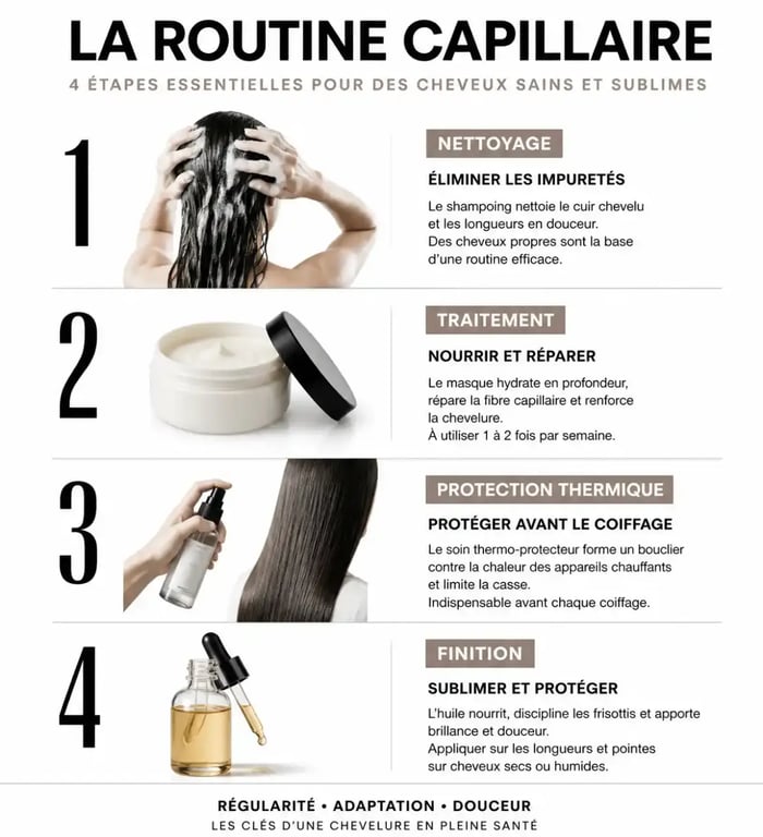 Routine de soin cheveux professionnel en 4 étapes pour une chevelure en bonne santé