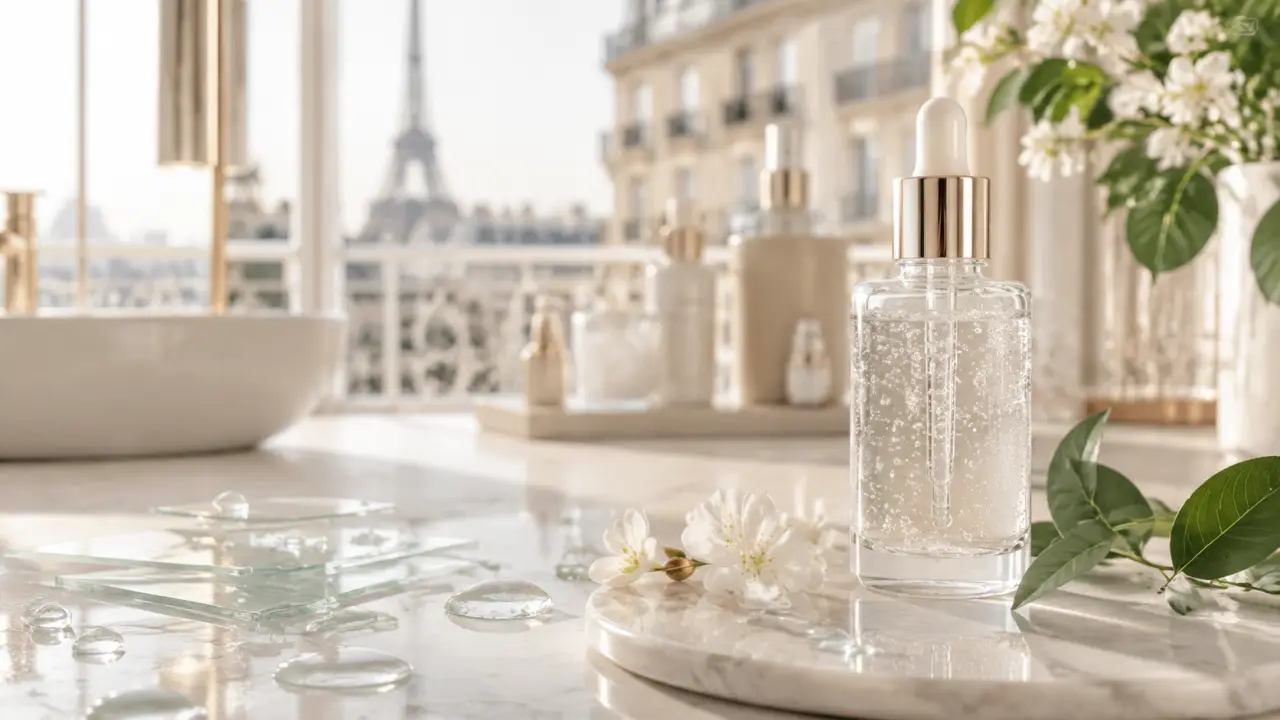 Portrait lumineux d’une femme à la peau hydratée, dans une ambiance de luxe et de pureté