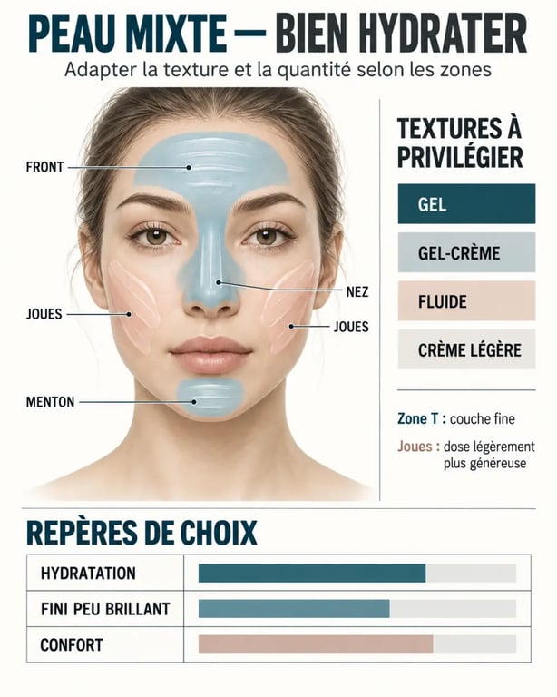 Crème hydratante peau mixte : application adaptée sur la zone T et les joues