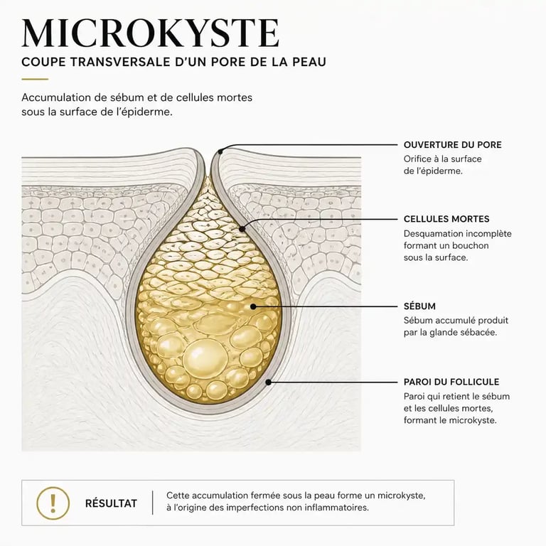 Schéma explicatif de la formation d'un microkyste sur le visage